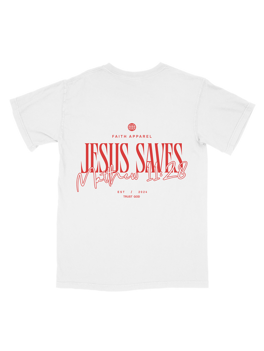 Jesus Saves Graphic Tee — White